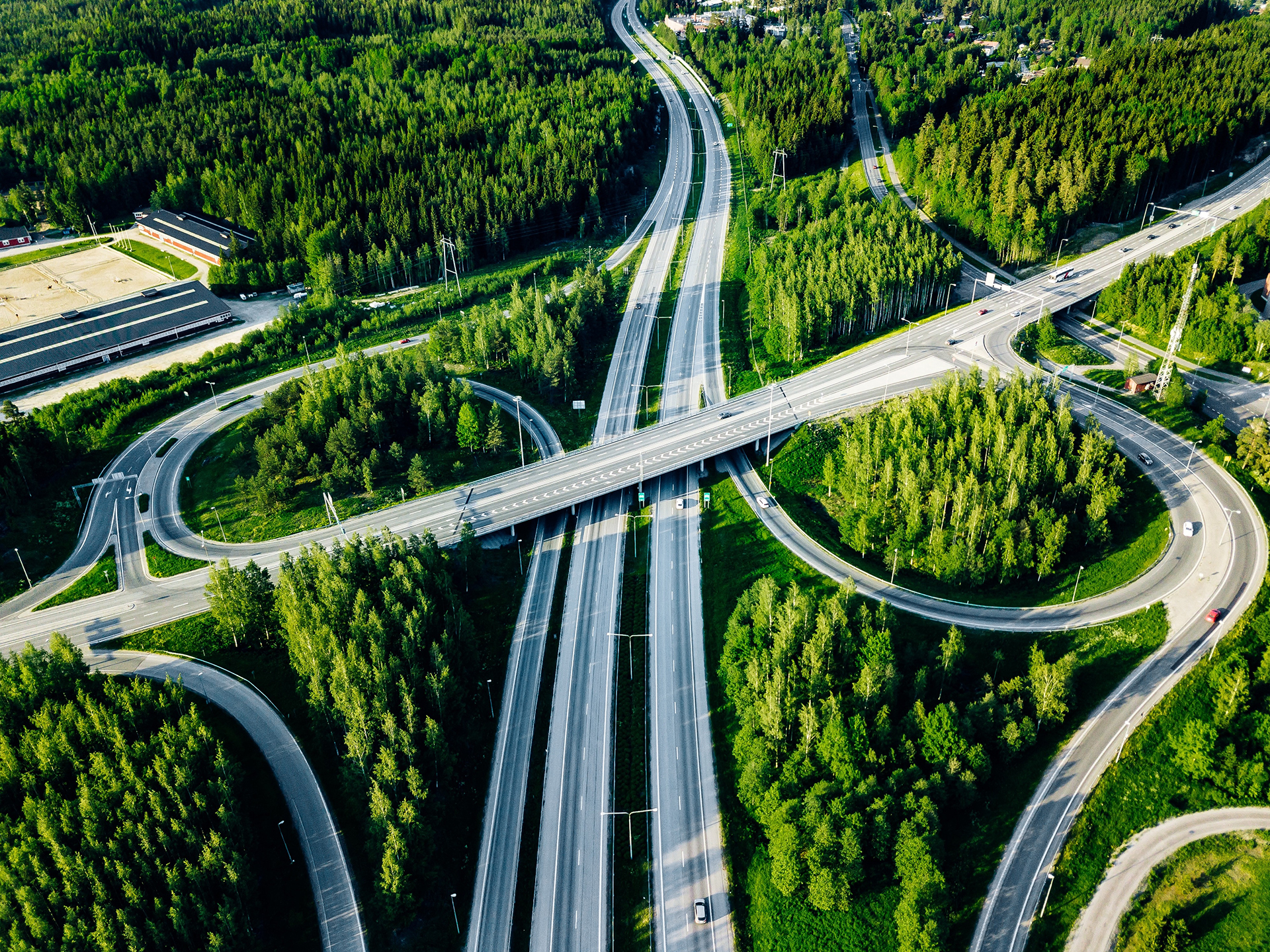 Roads and green space seen from above