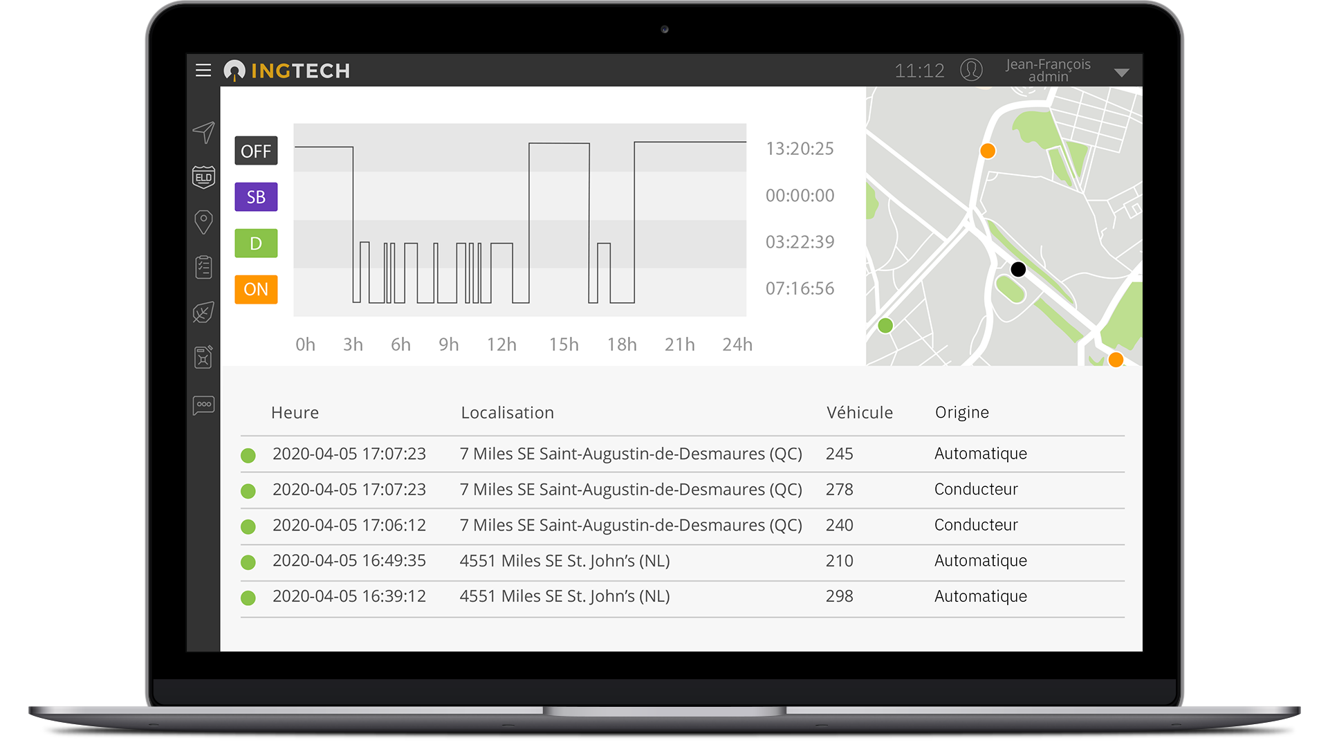 Ordinateur portable présentant l'interface INGTECH