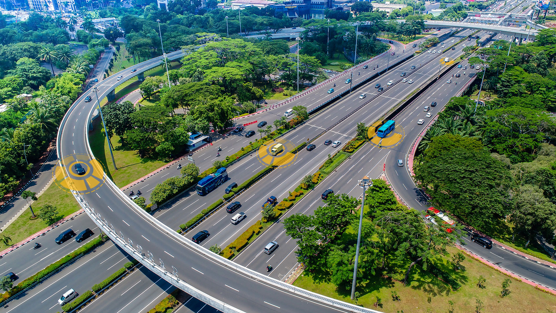 Routes vues de dessus avec marqueurs GPS